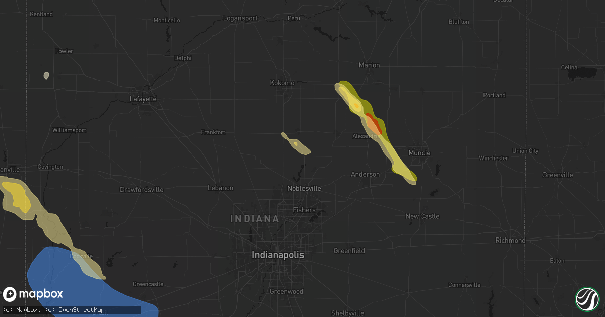 Hail map in Arcadia, IN on August 13, 2026