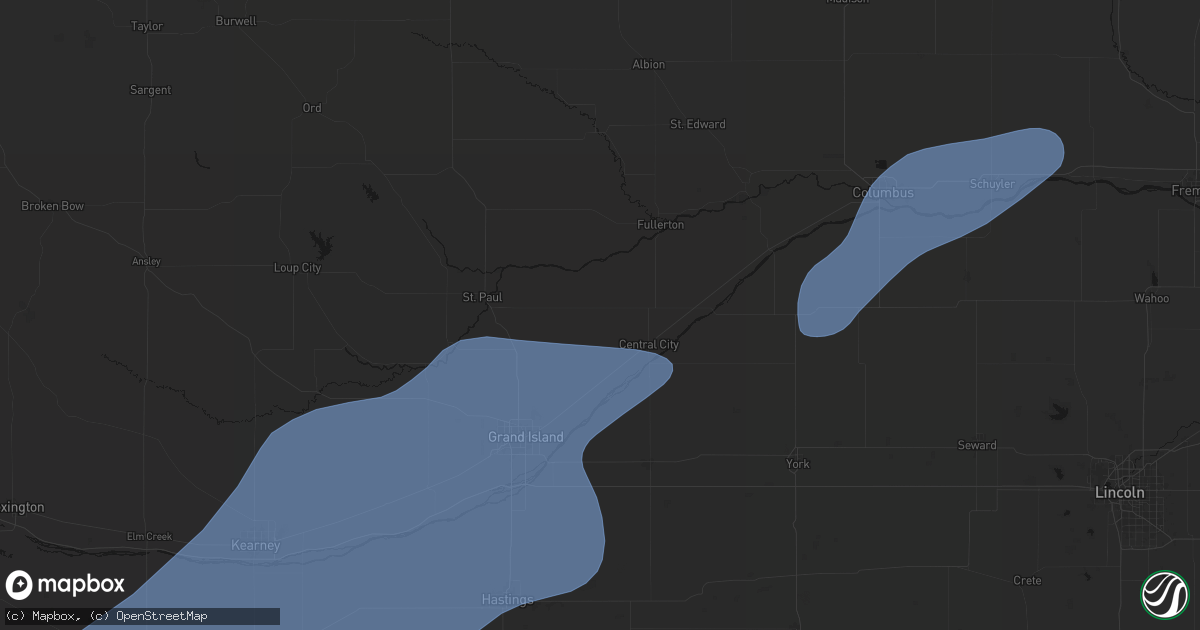Hail map in Archer, NE on August 13, 2026
