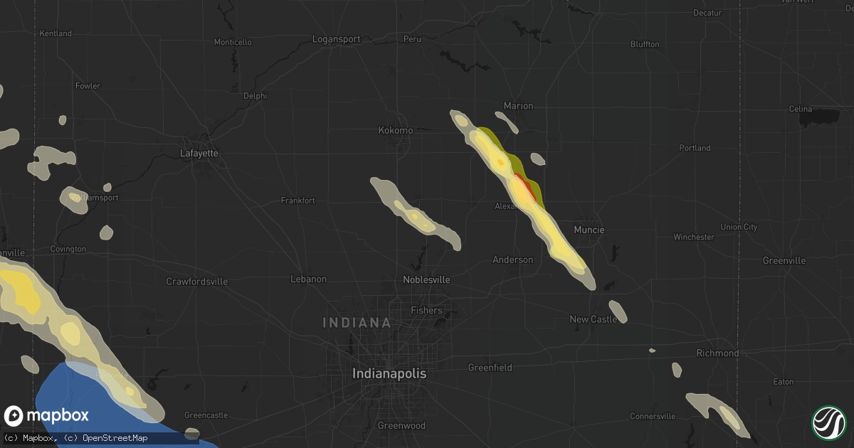 Hail map in Atlanta, IN on August 13, 2026
