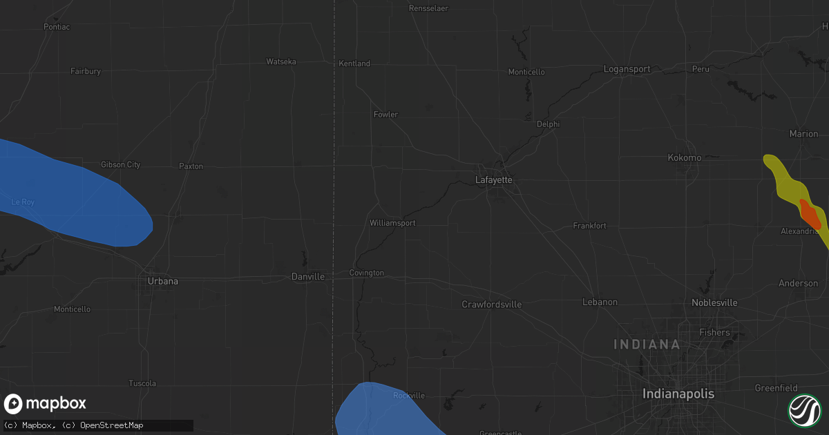 Hail map in Attica, IN on August 13, 2026