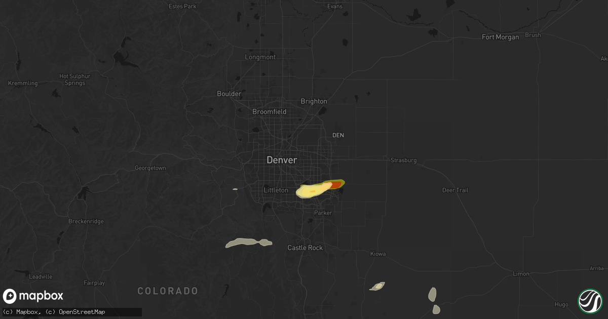 Hail map in Aurora, CO on August 13, 2026