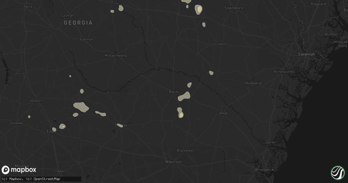 Hail map in Baxley, GA on August 13, 2026