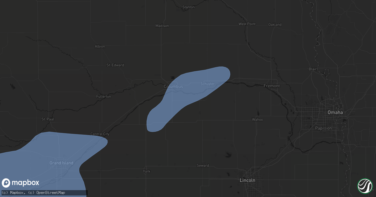 Hail map in Bellwood, NE on August 13, 2026