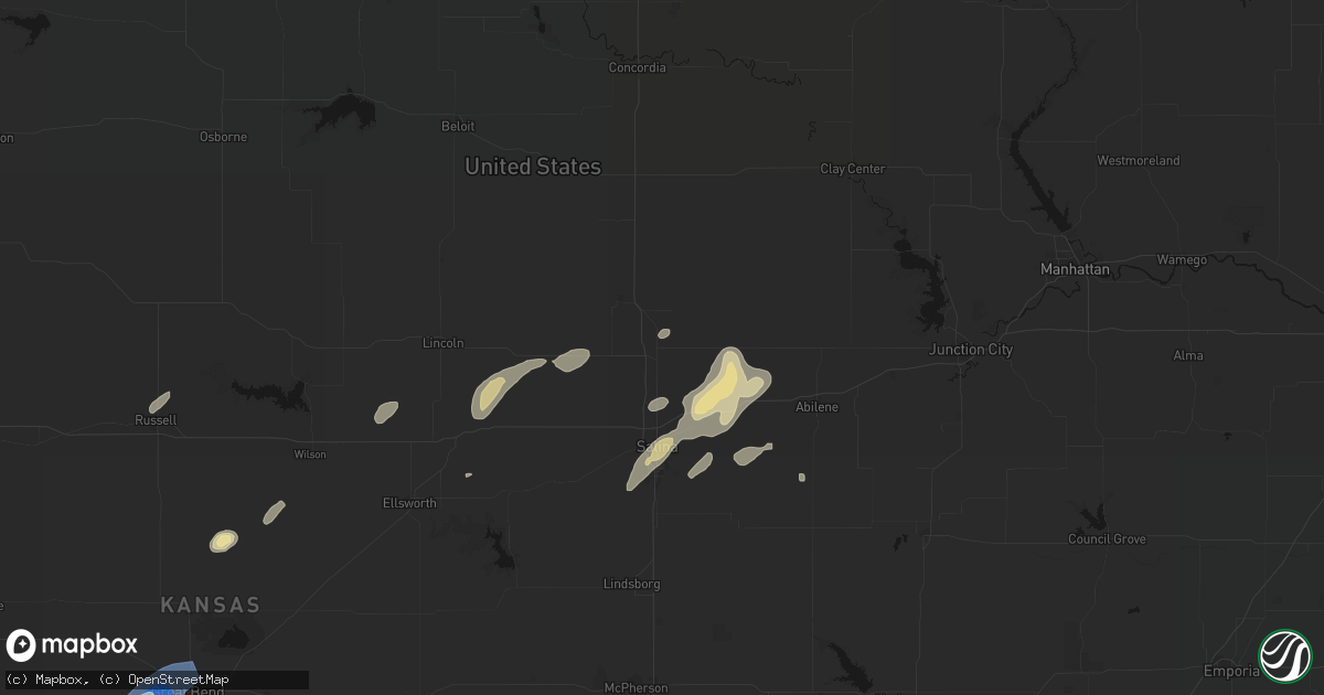 Hail map in Bennington, KS on August 13, 2026