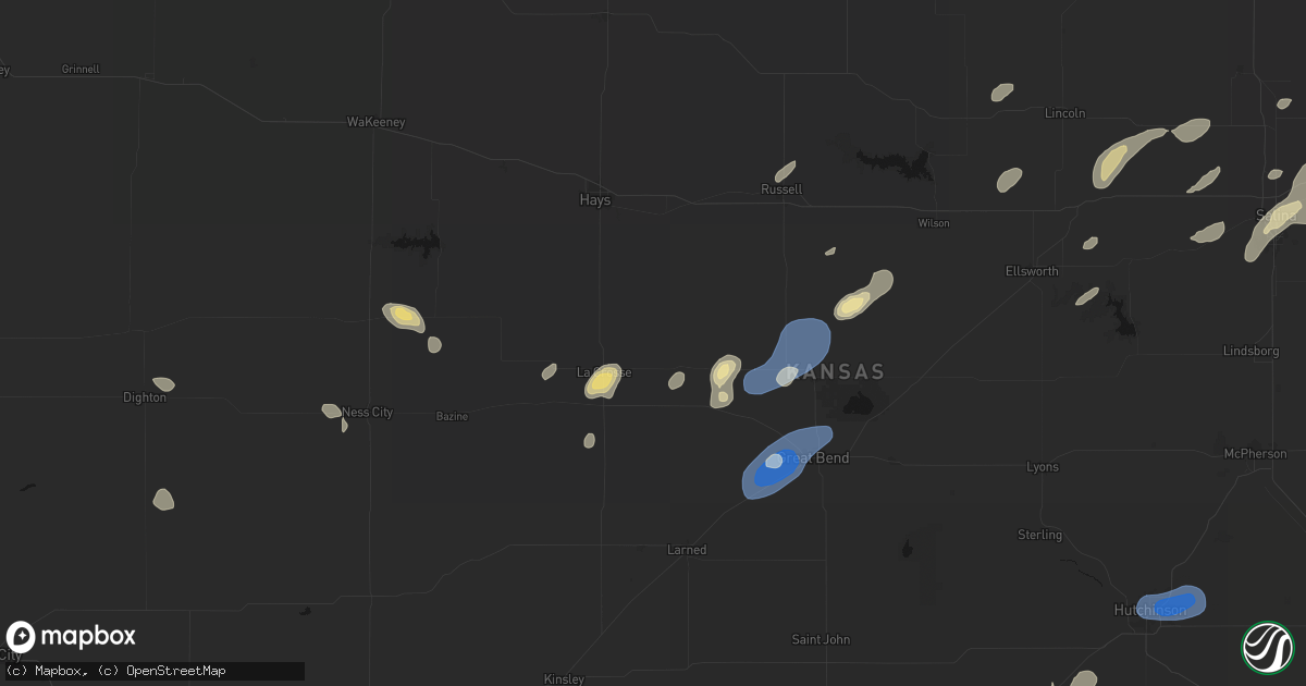 Hail map in Bison, KS on August 13, 2026