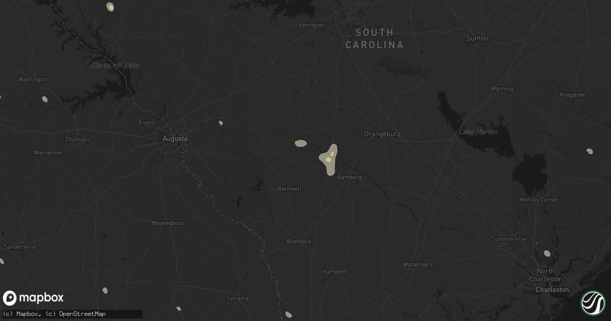 Hail map in Blackville, SC on August 13, 2026