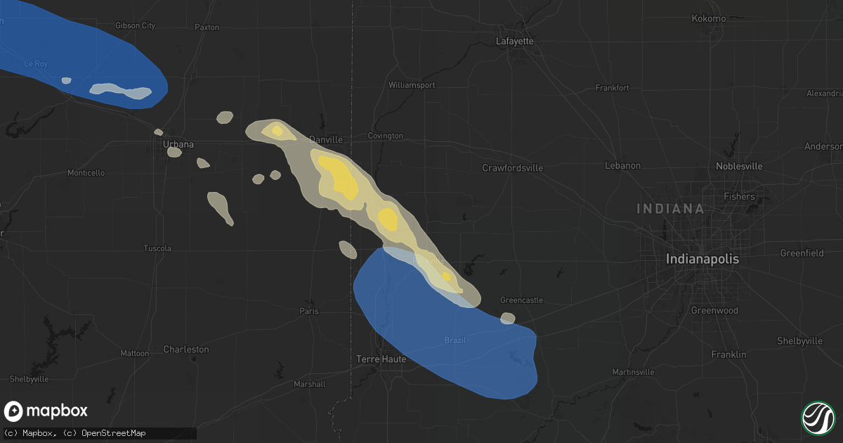 Hail map in Bloomingdale, IN on August 13, 2026