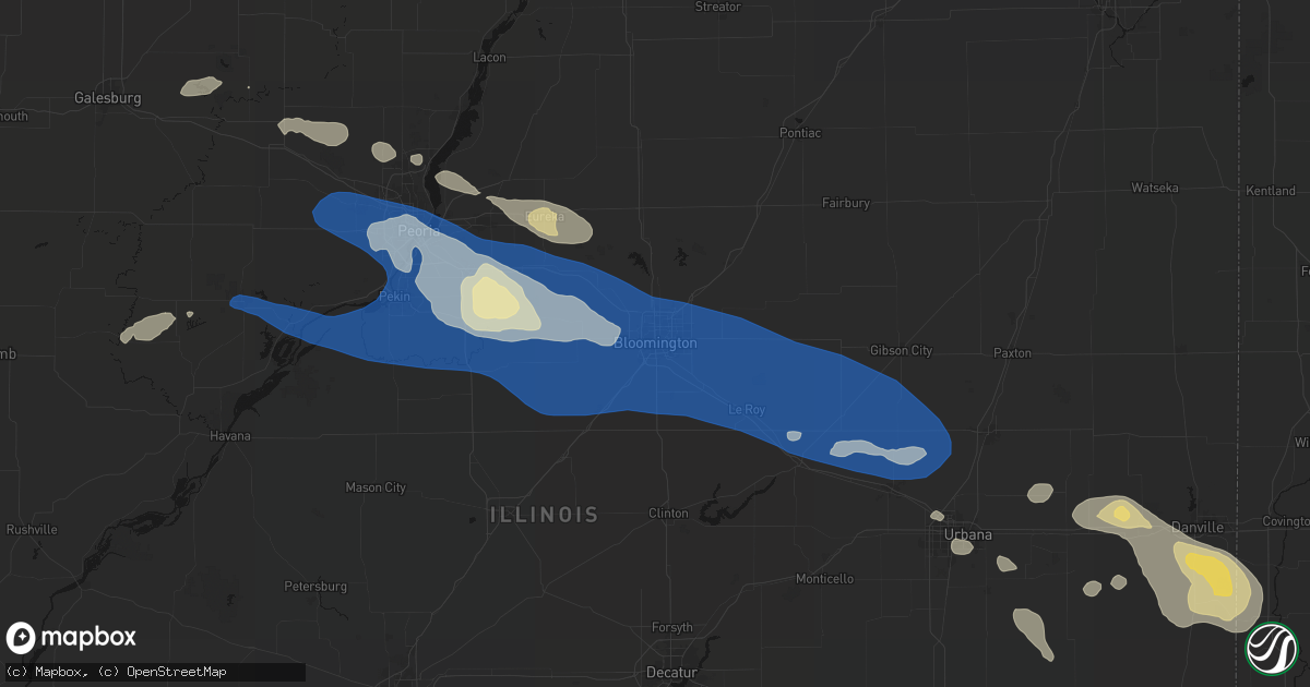 Hail map in Bloomington, IL on August 13, 2026