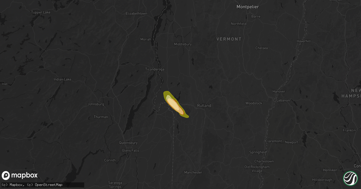 Hail map in Bomoseen, VT on August 13, 2026