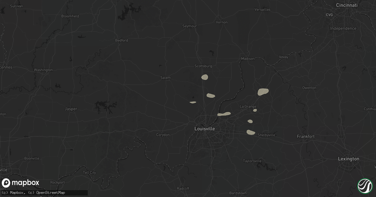 Hail map in Borden, IN on August 13, 2026