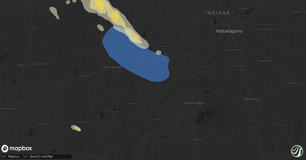 Hail map in Bowling Green, IN on August 13, 2026