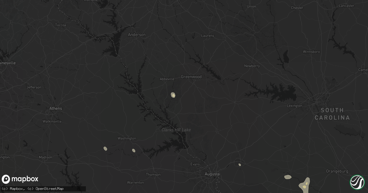 Hail map in Bradley, SC on August 13, 2026