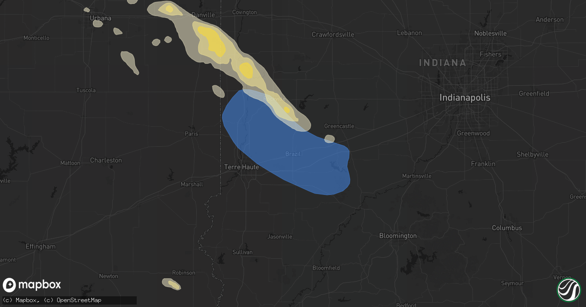 Hail map in Brazil, IN on August 13, 2026