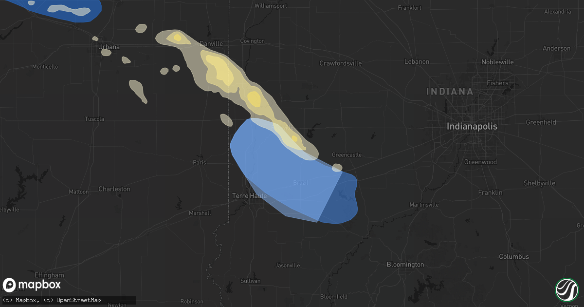 Hail map in Bridgeton, IN on August 13, 2026