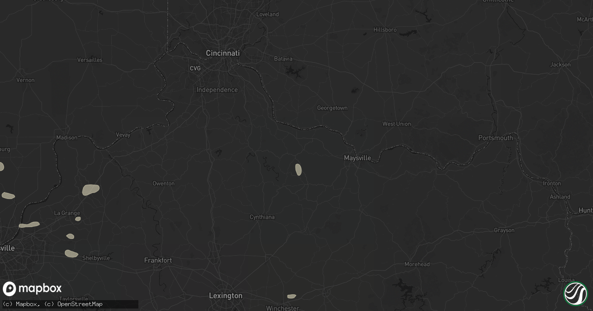 Hail map in Brooksville, KY on August 13, 2026