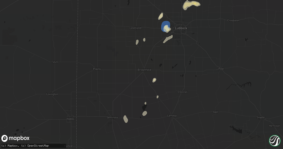 Hail map in Brownfield, TX on August 13, 2026
