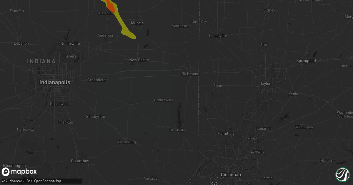 Hail map in Brownsville, IN on August 13, 2026