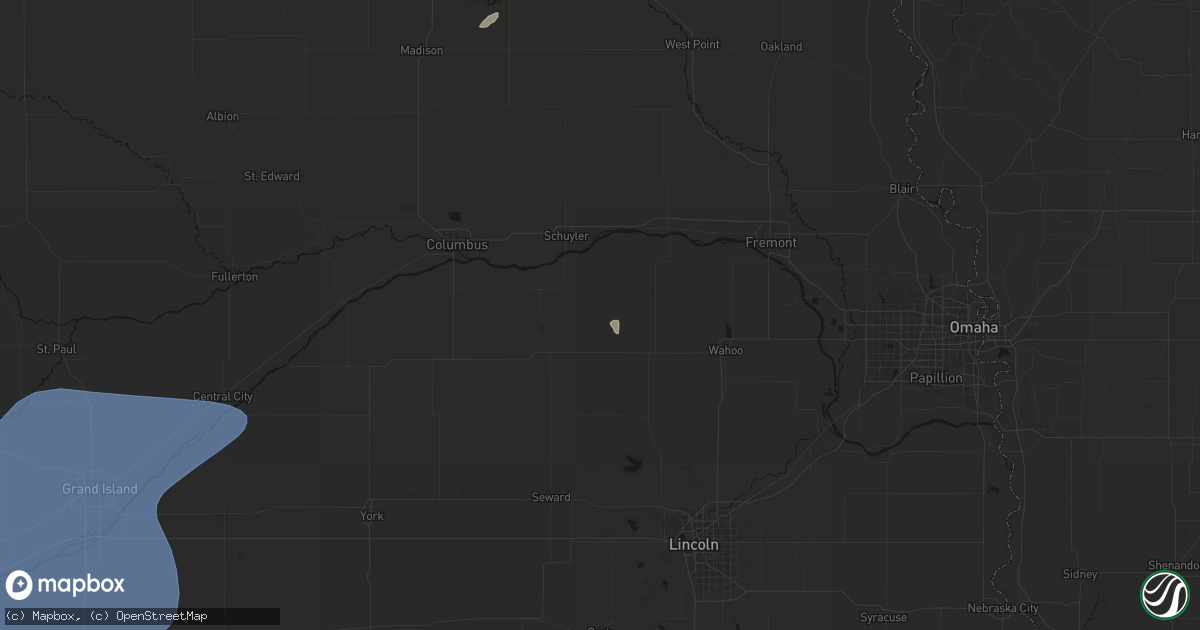Hail map in Bruno, NE on August 13, 2026