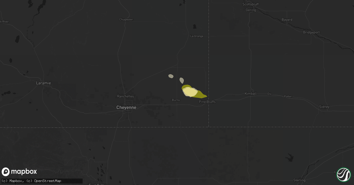 Hail map in Burns, WY on August 13, 2026