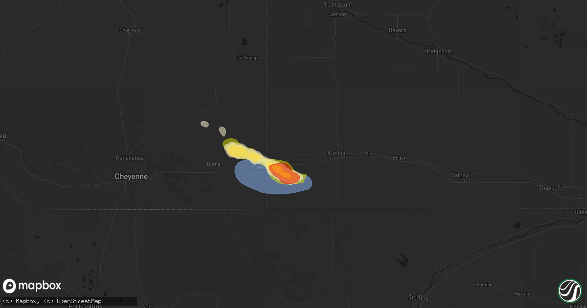 Hail map in Bushnell, NE on August 13, 2026