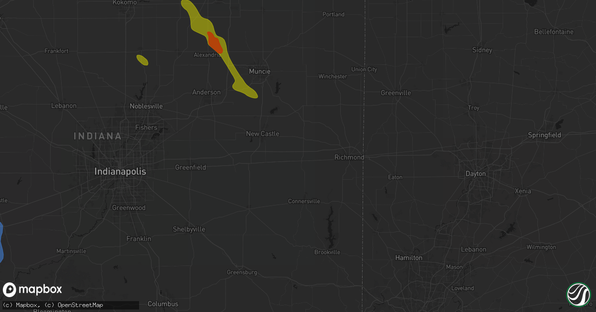 Hail map in Cambridge City, IN on August 13, 2026