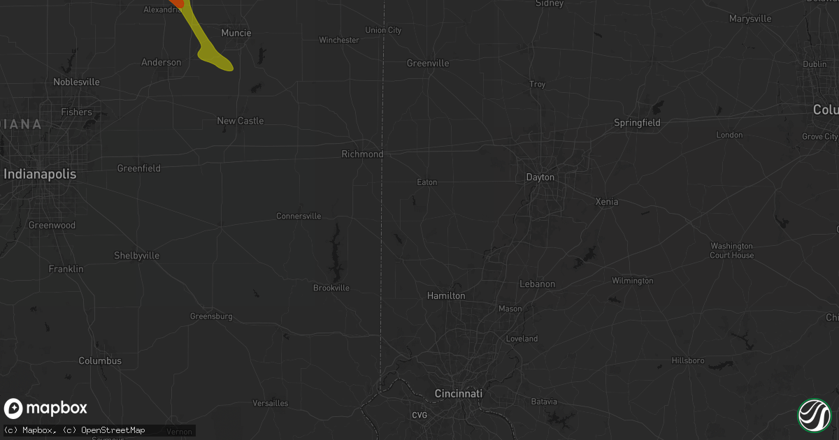 Hail map in Camden, OH on August 13, 2026
