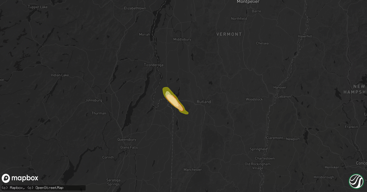 Hail map in Castleton, VT on August 13, 2026