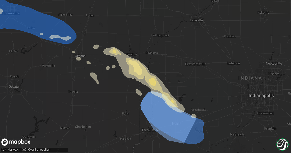 Hail map in Cayuga, IN on August 13, 2026