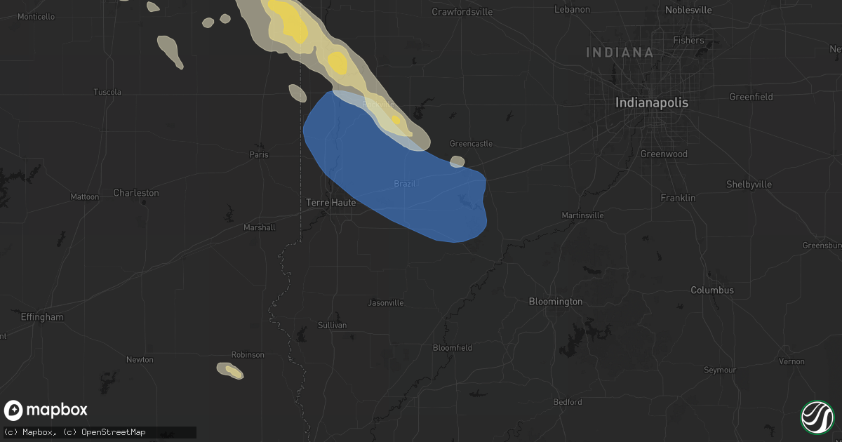 Hail map in Centerpoint, IN on August 13, 2026