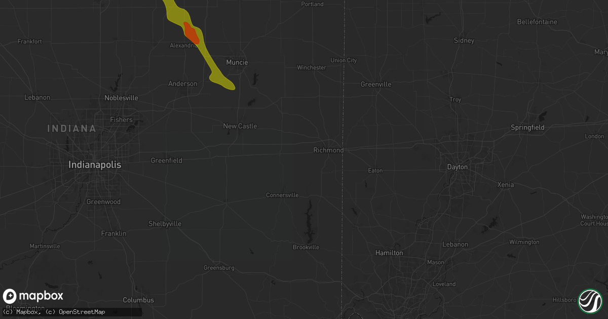 Hail map in Centerville, IN on August 13, 2026