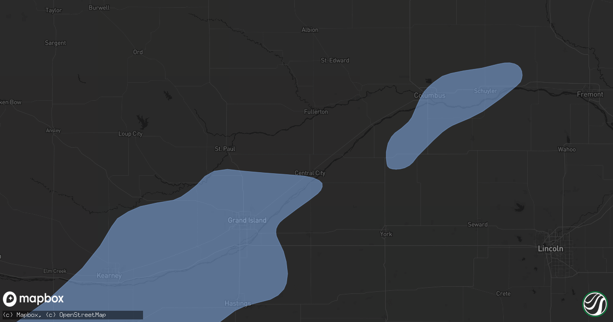 Hail map in Central City, NE on August 13, 2026