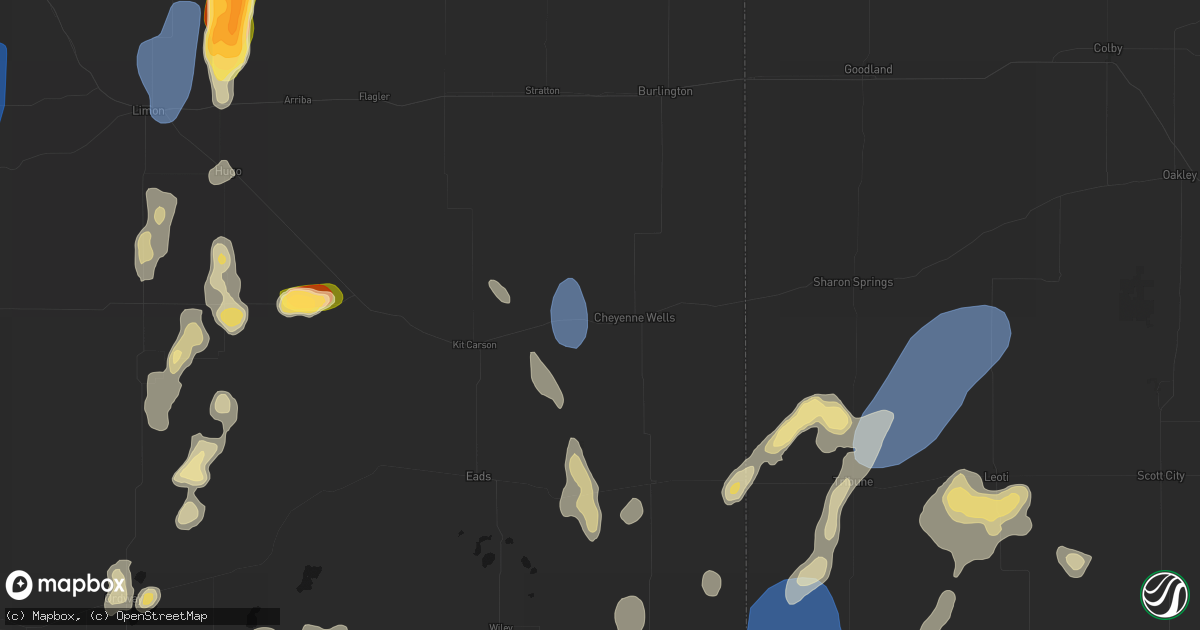 Hail map in Cheyenne Wells, CO on August 13, 2026
