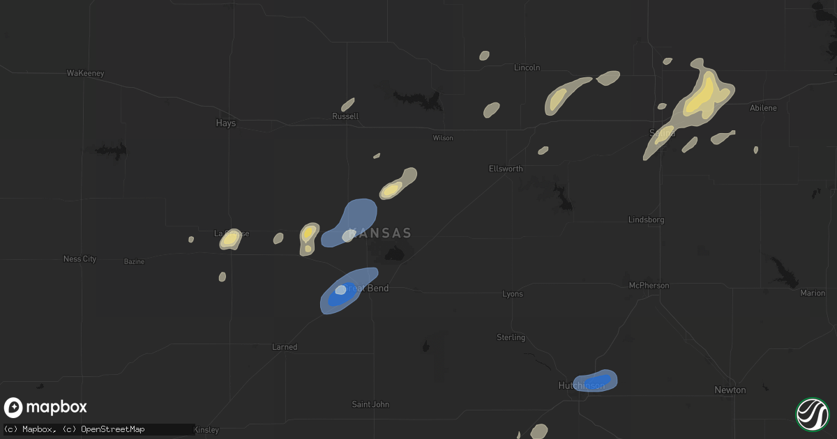 Hail map in Claflin, KS on August 13, 2026