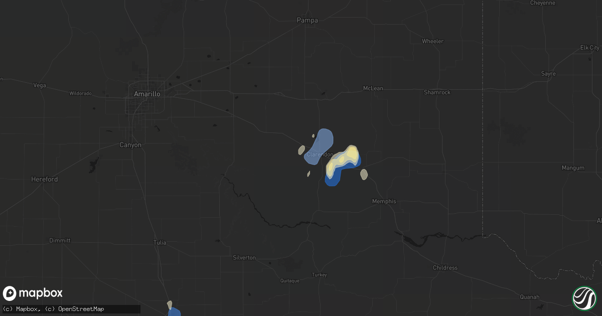 Hail map in Clarendon, TX on August 13, 2026