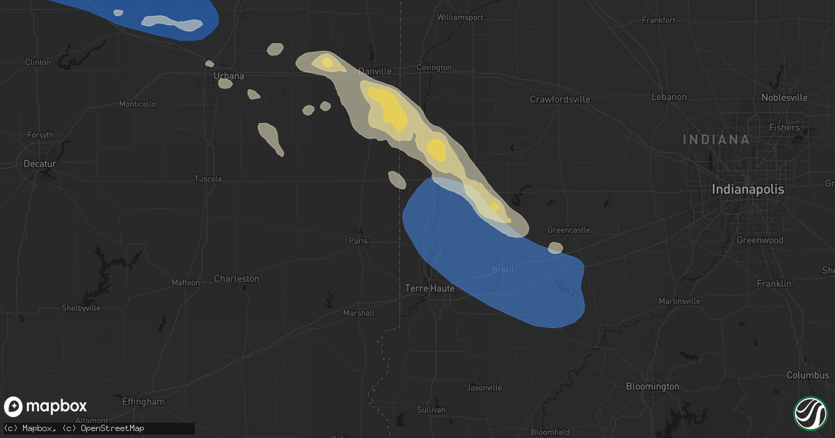 Hail map in Clinton, IN on August 13, 2026