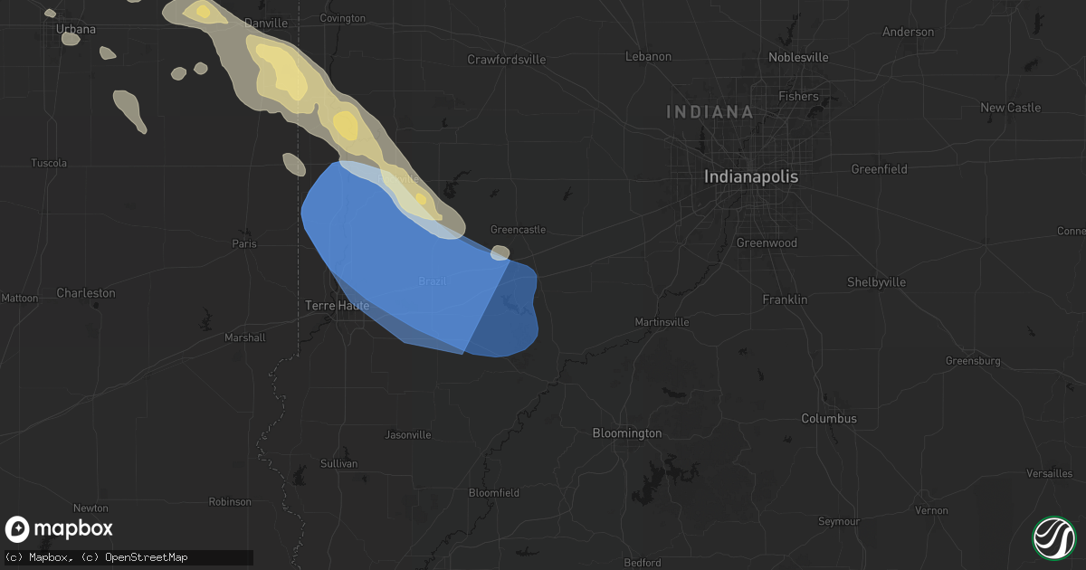 Hail map in Cloverdale, IN on August 13, 2026
