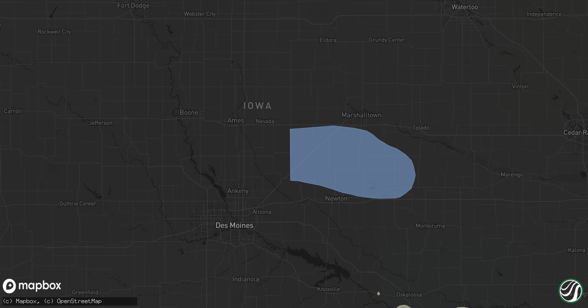 Hail map in Collins, IA on August 13, 2026