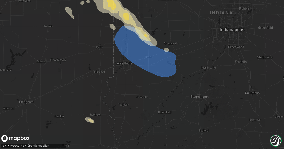 Hail map in Cory, IN on August 13, 2026