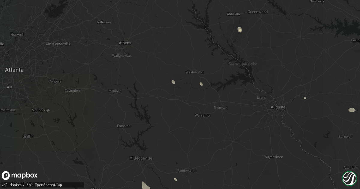 Hail map in Crawfordville, GA on August 13, 2026