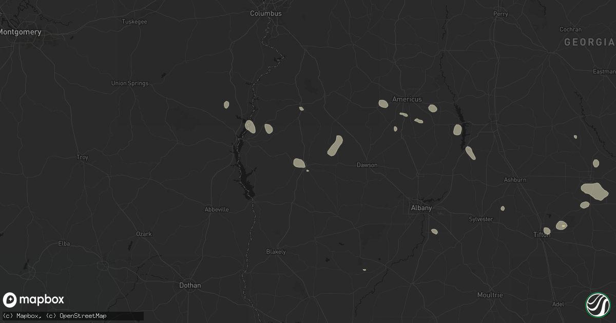 Hail map in Cuthbert, GA on August 13, 2026