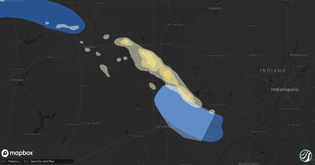 Hail map in Dana, IN on August 13, 2026