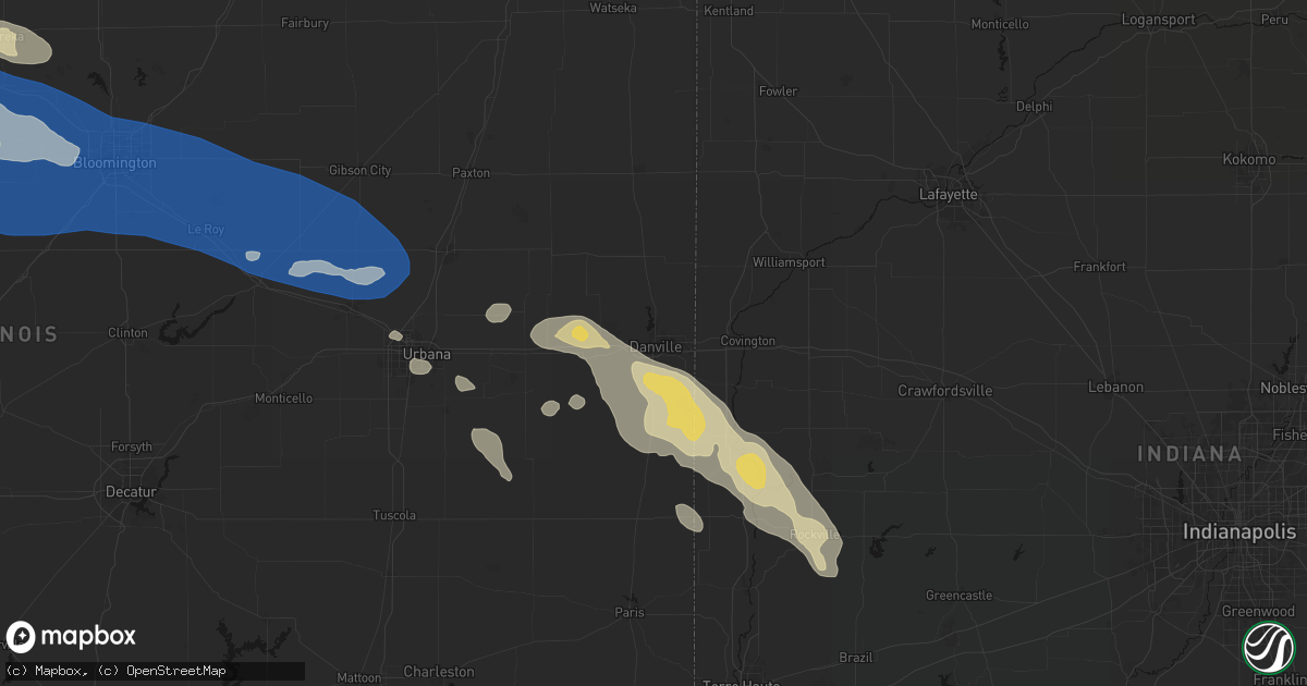 Hail map in Danville, IL on August 13, 2026