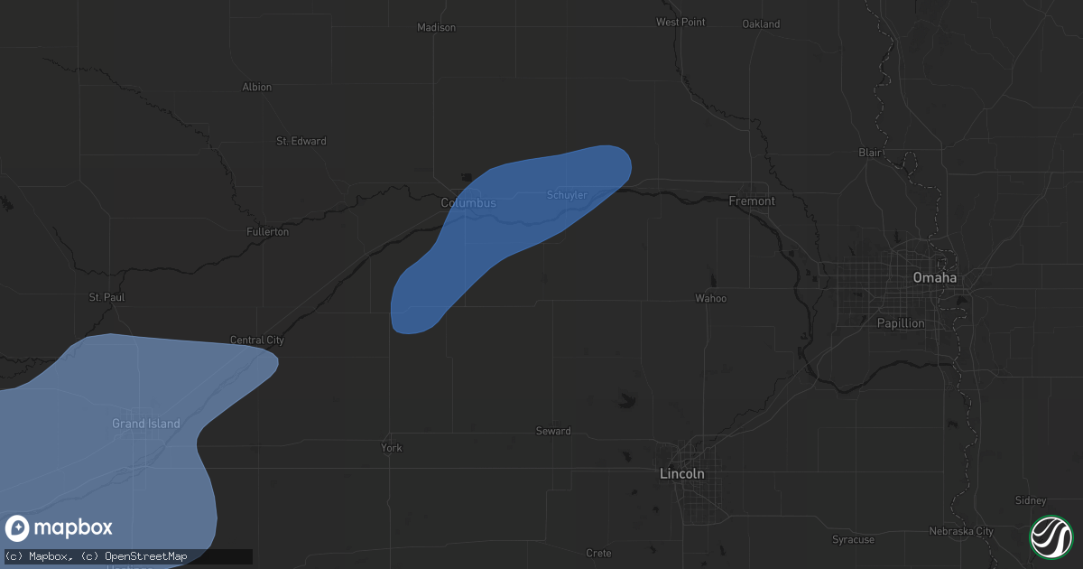 Hail map in David City, NE on August 13, 2026
