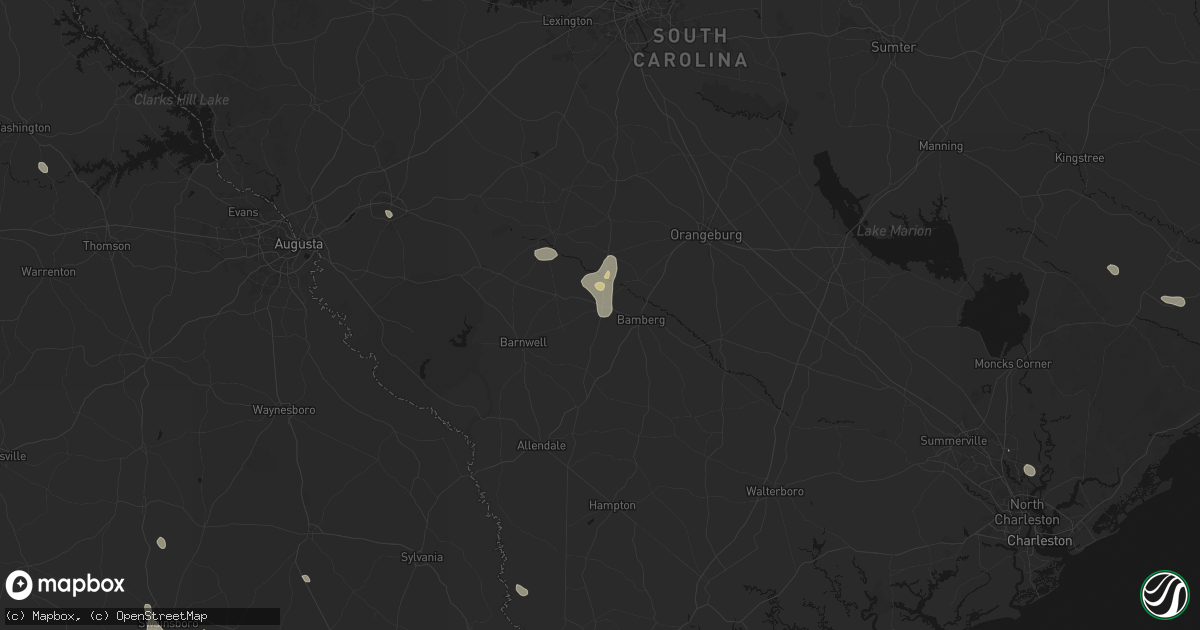 Hail map in Denmark, SC on August 13, 2026