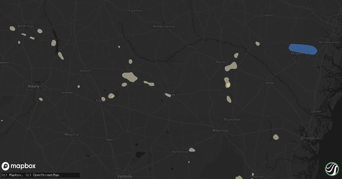 Hail map in Douglas, GA on August 13, 2026