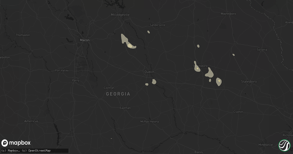 Hail map in Dublin, GA on August 13, 2026
