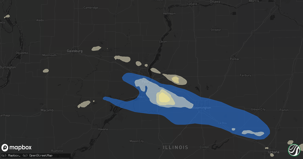 Hail map in East Peoria, IL on August 13, 2026