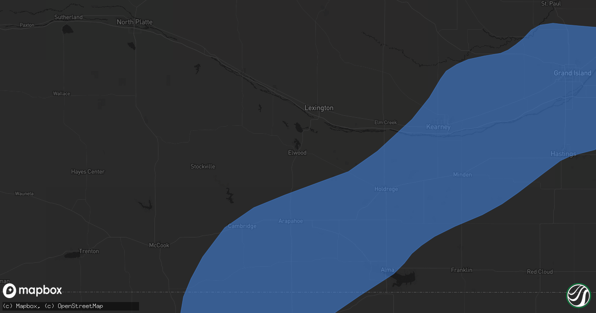 Hail map in Elwood, NE on August 13, 2026