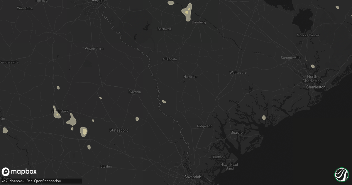 Hail map in Estill, SC on August 13, 2026