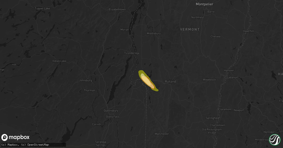 Hail map in Fair Haven, VT on August 13, 2026